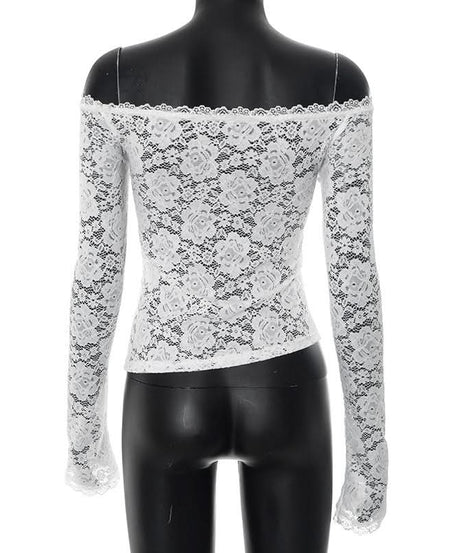 Coquette Bow-Front Lace Crop Top | Off-Shoulder Cutout Long Sleeve for Fall Nights