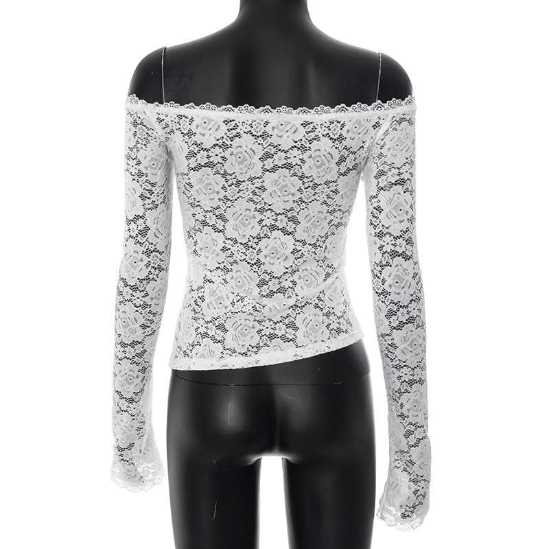 Coquette Bow-Front Lace Crop Top | Off-Shoulder Cutout Long Sleeve for Fall Nights