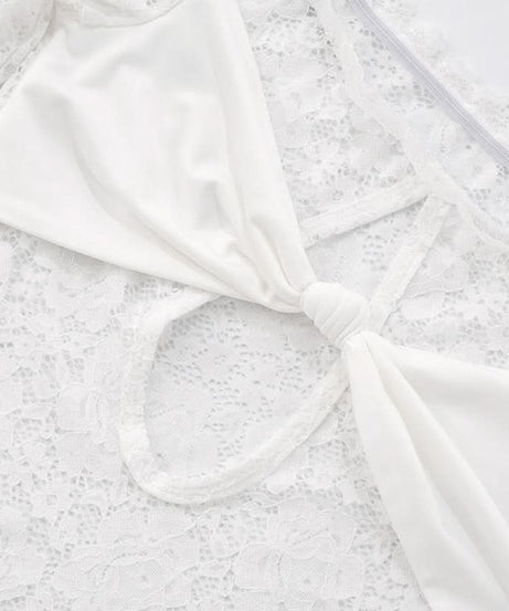 Coquette Bow-Front Lace Crop Top | Off-Shoulder Cutout Long Sleeve for Fall Nights