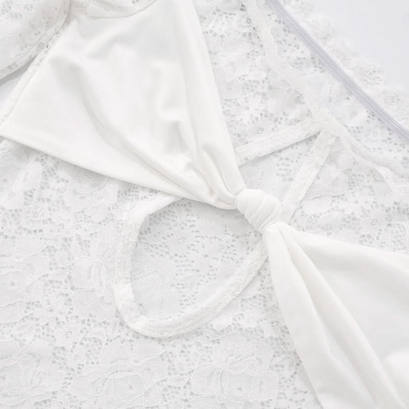 Coquette Bow-Front Lace Crop Top | Off-Shoulder Cutout Long Sleeve for Fall Nights