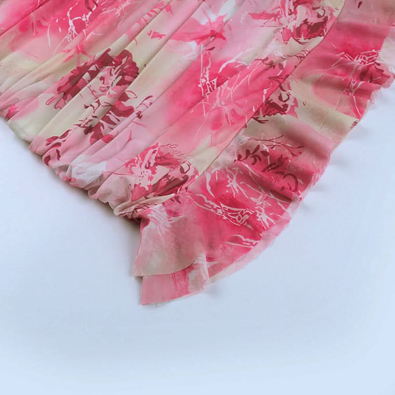 Coastal Charm Pink Floral Mini Dress | Halter Ruched Cut-Out & Starfish Detail - Your Ultimate Vacation Getaway Style