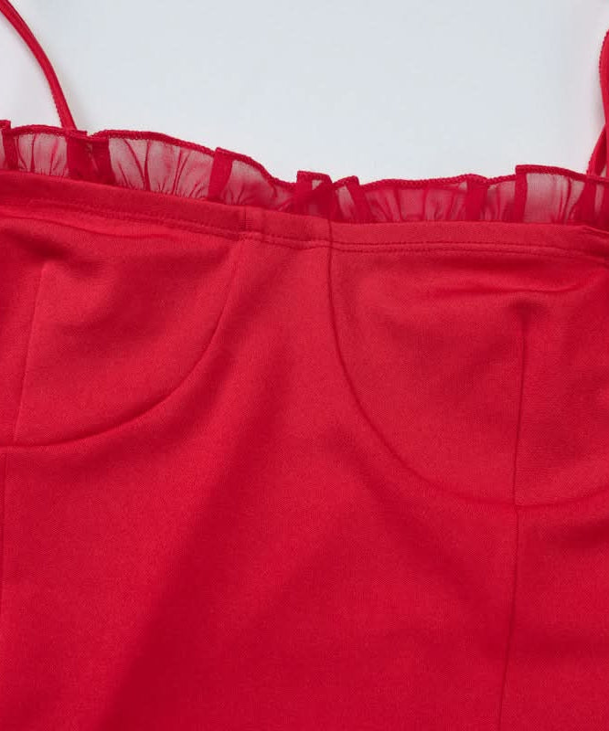 Siren Red Asymmetrical Ruffle Tie-Strap Midi Dress - Your Statement Piece for Fall & Holiday Glamour