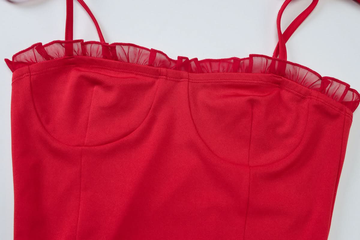 Siren Red Asymmetrical Ruffle Tie-Strap Midi Dress - Your Statement Piece for Fall & Holiday Glamour