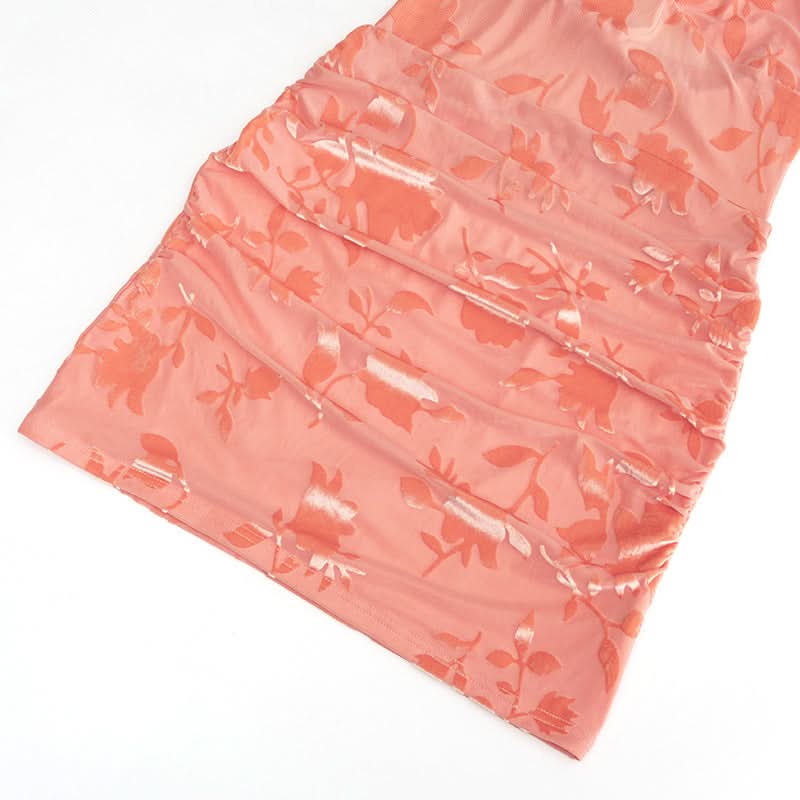 Chic Peach Floral Halter Mini Dress: Ruched Bodycon Style for Fall Events & Beyond