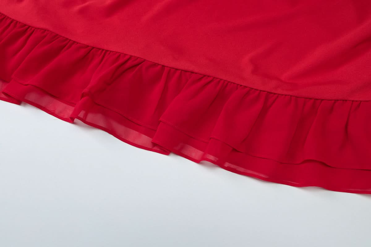 Siren Red Asymmetrical Ruffle Tie-Strap Midi Dress - Your Statement Piece for Fall & Holiday Glamour