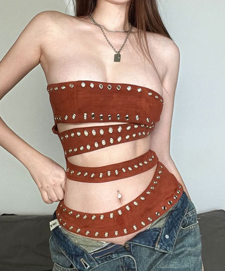 Rogue Studded Wrap Bandeau Top - Edgy Y2K Cut-Out for Fall Nights
