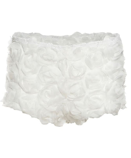 Whimsical White 3D Rose Shorts: Romantic Floral Applique for Chic Fall Style