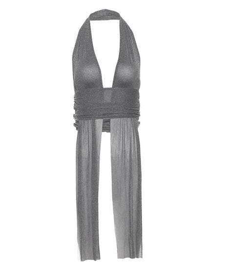 Dazzling Silver Shimmer Halter Plunge Top – Your Fall & Holiday Party Statement