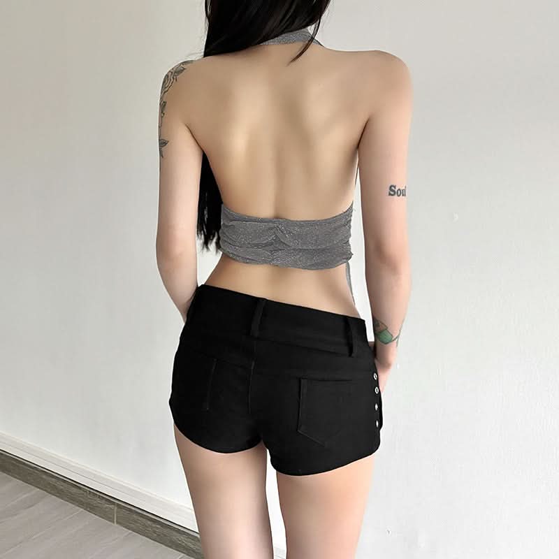 Dazzling Silver Shimmer Halter Plunge Top – Your Fall & Holiday Party Statement