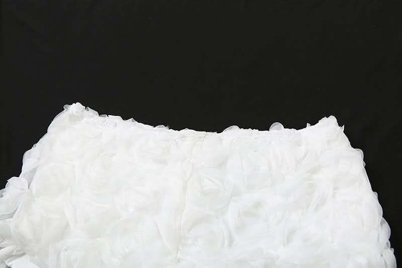 Whimsical White 3D Rose Shorts: Romantic Floral Applique for Chic Fall Style