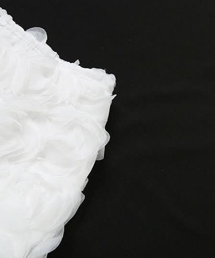 Whimsical White 3D Rose Shorts: Romantic Floral Applique for Chic Fall Style