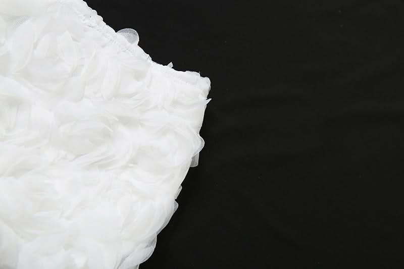 Whimsical White 3D Rose Shorts: Romantic Floral Applique for Chic Fall Style