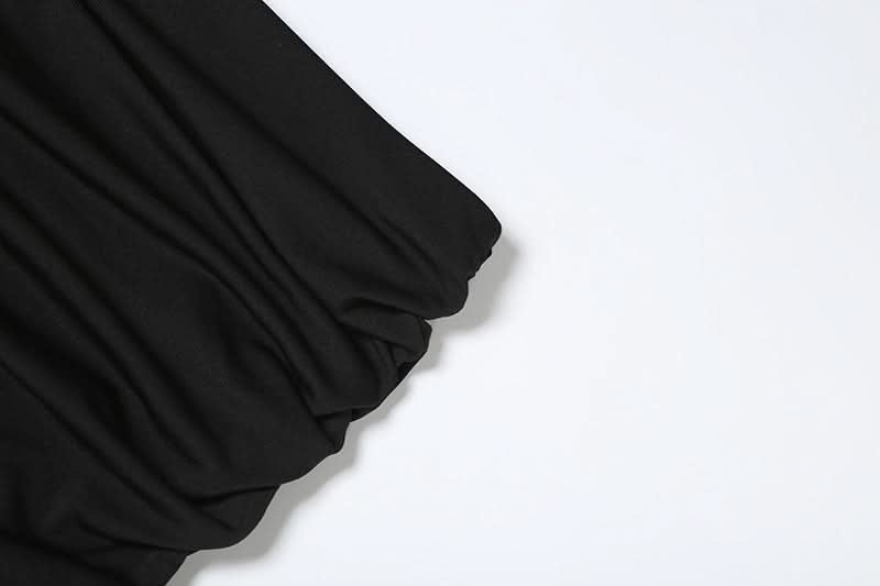 Sultry Black Mesh Bustier & Asymmetrical Ruched Mini Skirt Set - Fall Party & Holiday Ready