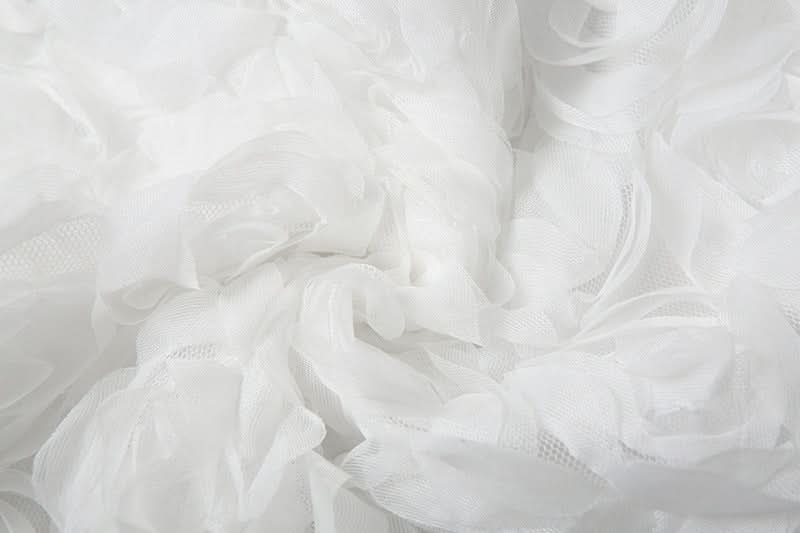 Whimsical White 3D Rose Shorts: Romantic Floral Applique for Chic Fall Style