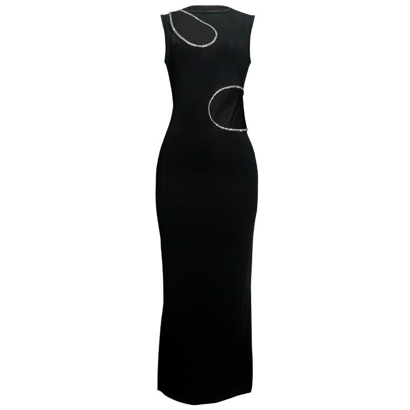 Dazzling Rhinestone Cut-Out Maxi Dress - Ultimate Fall & Holiday Party Statement