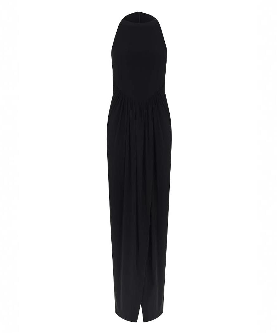 The Essential Black High Neck Slit Maxi Dress - Fall & Holiday Elegance