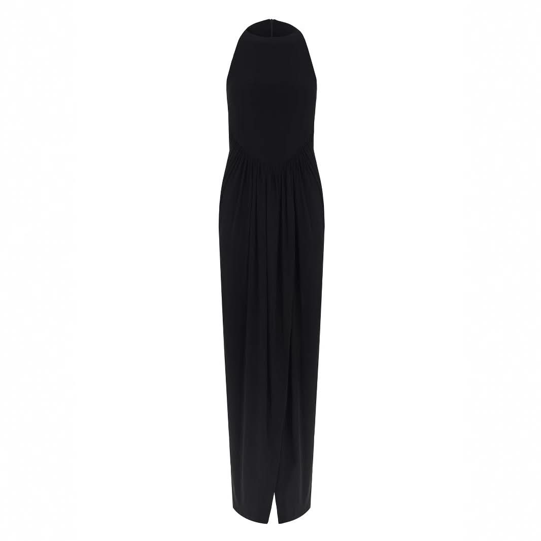 The Essential Black High Neck Slit Maxi Dress - Fall & Holiday Elegance