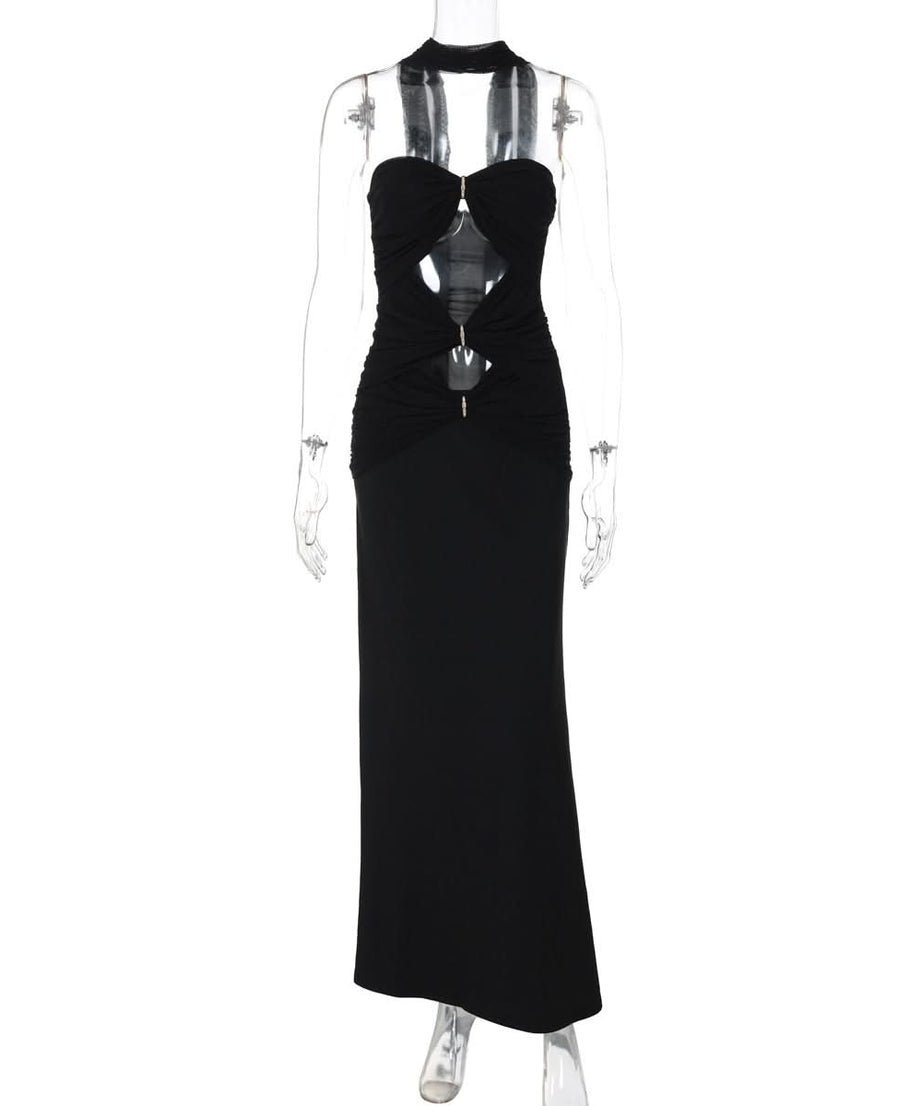 Elegant Black Halter Cutout Maxi Gown – Your Fall & Holiday Event Essential