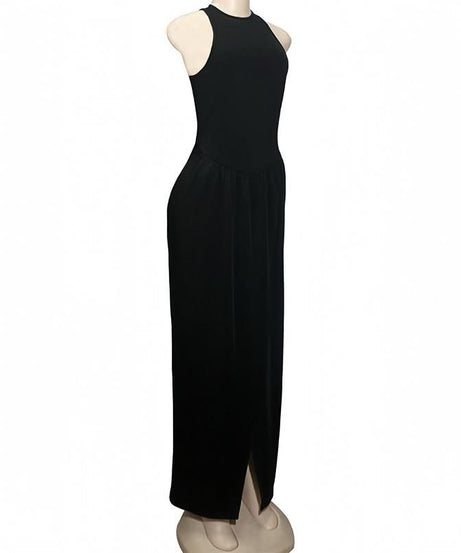 The Essential Black High Neck Slit Maxi Dress - Fall & Holiday Elegance