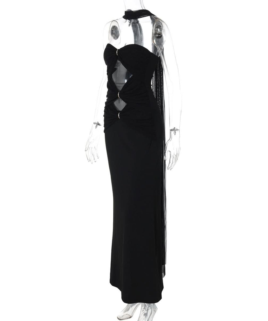 Elegant Black Halter Cutout Maxi Gown – Your Fall & Holiday Event Essential