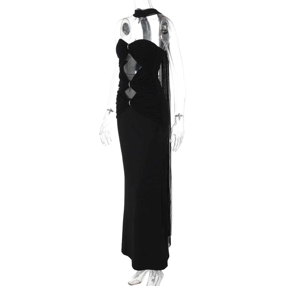 Elegant Black Halter Cutout Maxi Gown – Your Fall & Holiday Event Essential