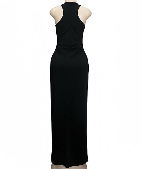 The Essential Black High Neck Slit Maxi Dress - Fall & Holiday Elegance