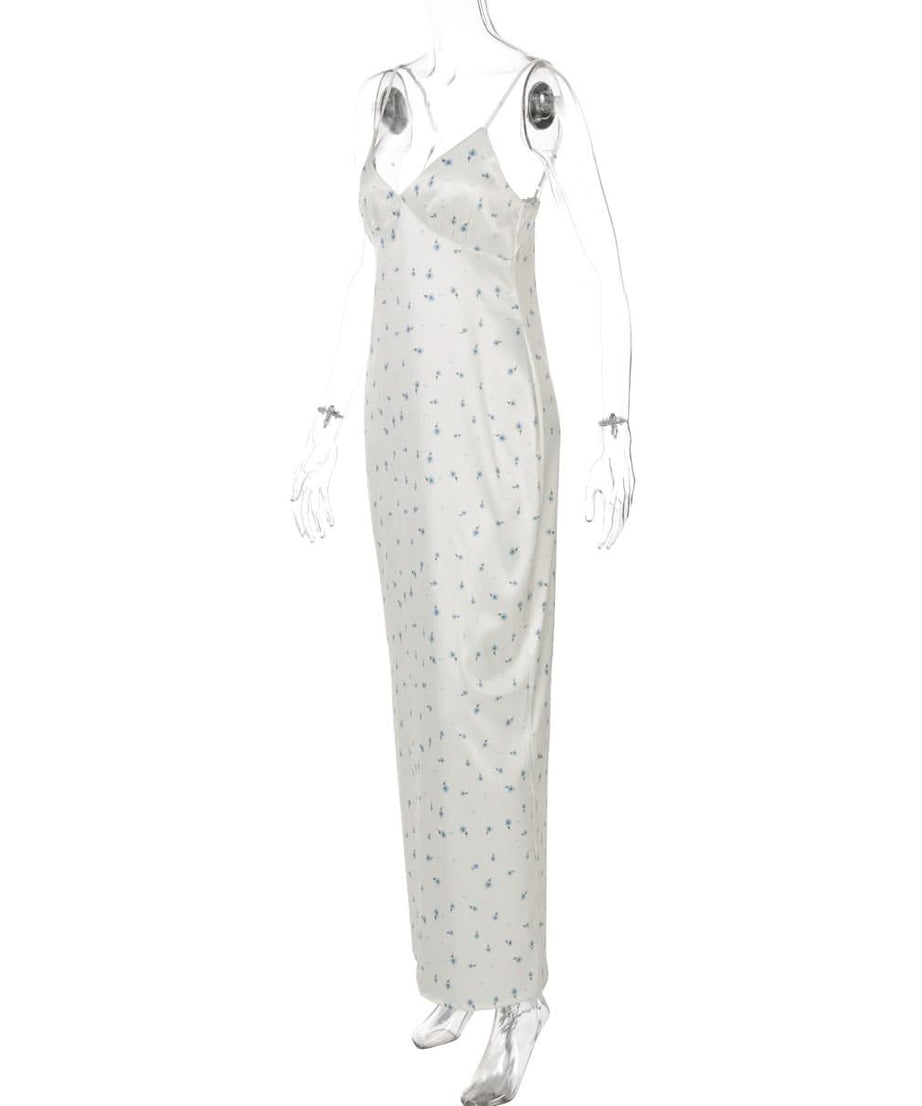 Effortless Blue Floral Slip Maxi Dress – Autumn Getaway & Holiday Ready