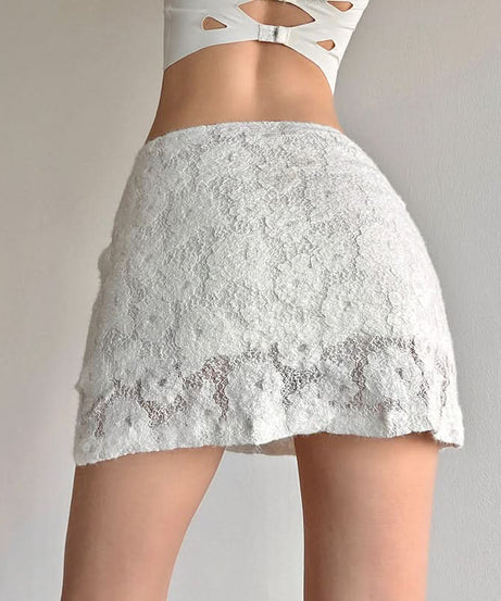 Chic White Floral Textured Lace Mini Skirt – Your Fall & Holiday Go-To