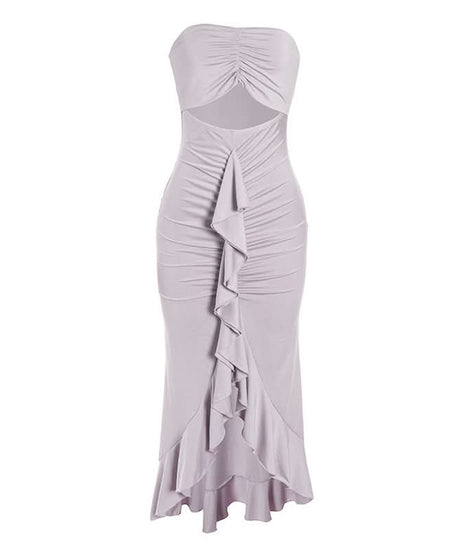 Elegant Dusty Lavender Ruched Cutout Maxi Dress - Fall & Holiday Party Ready