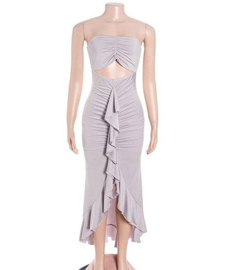Elegant Dusty Lavender Ruched Cutout Maxi Dress - Fall & Holiday Party Ready