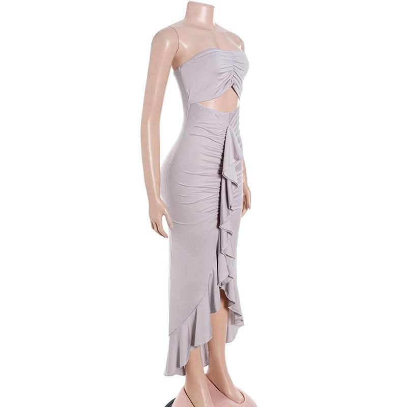 Elegant Dusty Lavender Ruched Cutout Maxi Dress - Fall & Holiday Party Ready