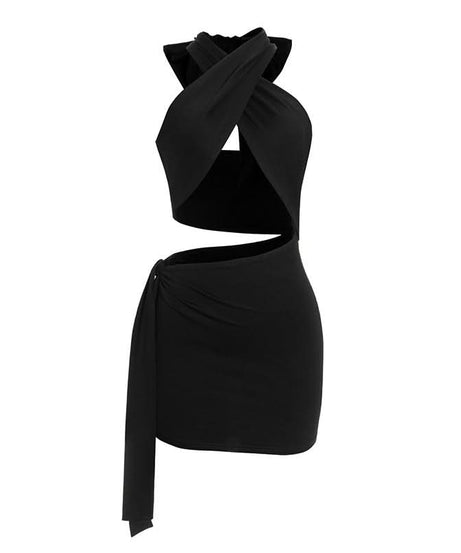 Showstopping Black Halter Cut-Out Mini Dress - Your Fall Party & Nightlife Essential