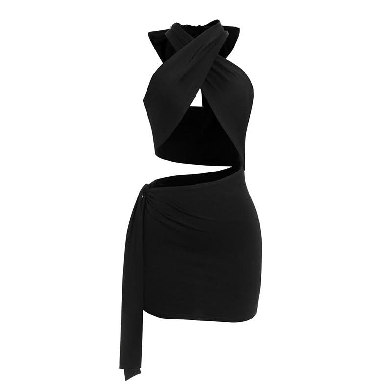 Showstopping Black Halter Cut-Out Mini Dress - Your Fall Party & Nightlife Essential