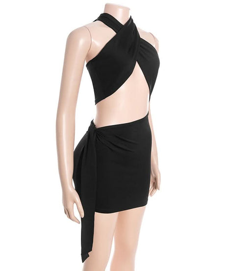 Showstopping Black Halter Cut-Out Mini Dress - Your Fall Party & Nightlife Essential