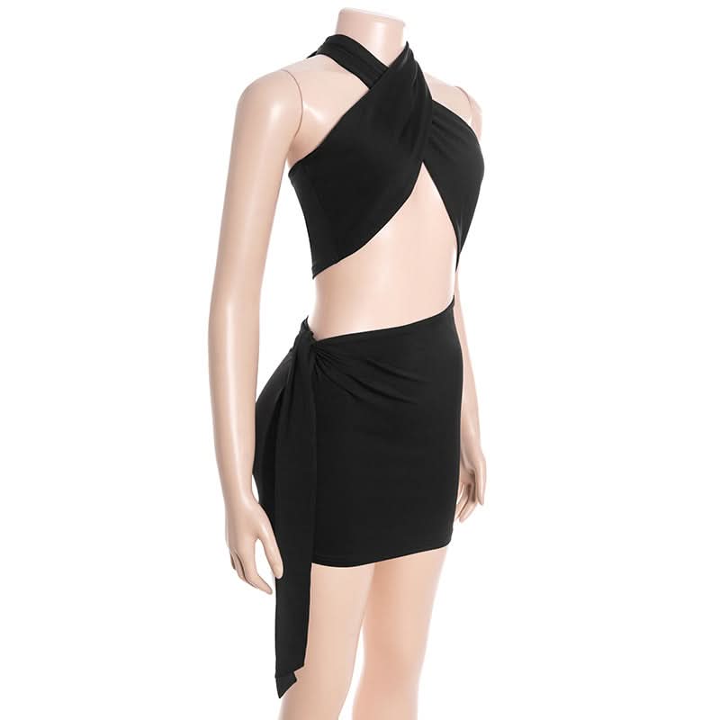 Showstopping Black Halter Cut-Out Mini Dress - Your Fall Party & Nightlife Essential