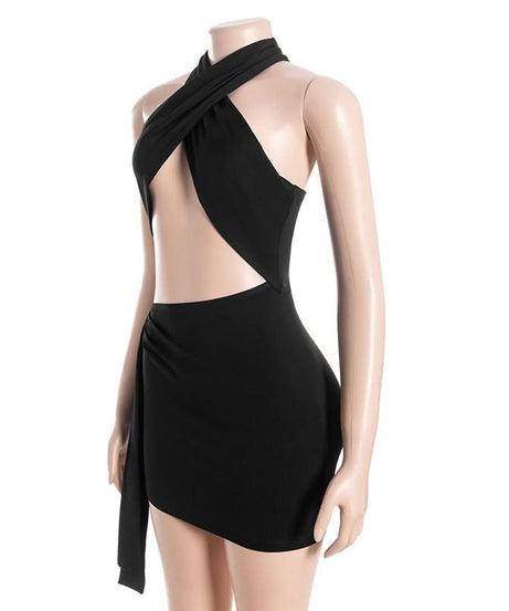 Showstopping Black Halter Cut-Out Mini Dress - Your Fall Party & Nightlife Essential