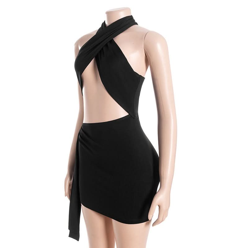 Showstopping Black Halter Cut-Out Mini Dress - Your Fall Party & Nightlife Essential