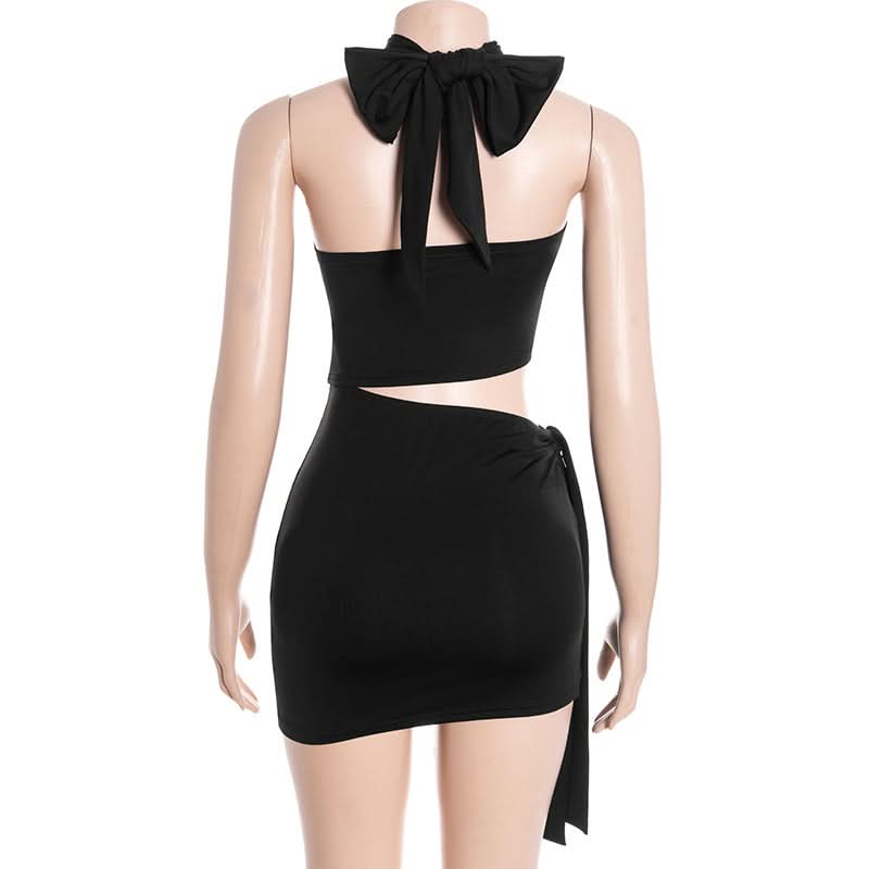 Showstopping Black Halter Cut-Out Mini Dress - Your Fall Party & Nightlife Essential