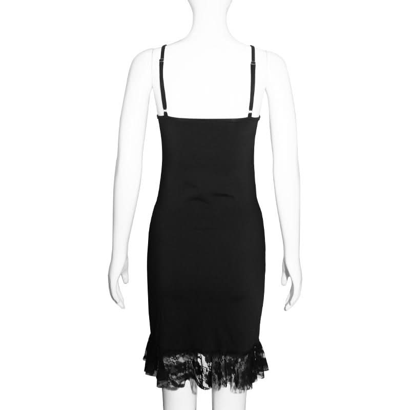 Fall Flirt: Black Lace & Ruched Drawstring Cami Mini Dress - Your Halloween Party Go-To