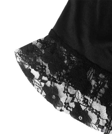 Fall Flirt: Black Lace & Ruched Drawstring Cami Mini Dress - Your Halloween Party Go-To