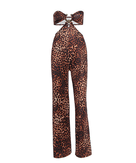 Fierce Glam: Leopard Print Cutout Wide-Leg Jumpsuit - Fall & Holiday Party Ready