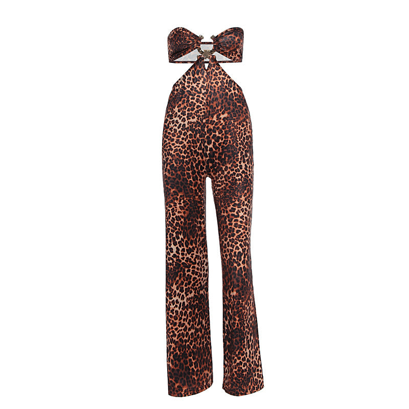 Fierce Glam: Leopard Print Cutout Wide-Leg Jumpsuit - Fall & Holiday Party Ready