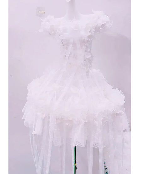 Whimsical Ruffle Flower Applique High-Low Mini Set - Ethereal White for Halloween, Bridal & Holiday Celebrations