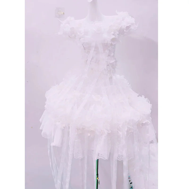 Whimsical Ruffle Flower Applique High-Low Mini Set - Ethereal White for Halloween, Bridal & Holiday Celebrations