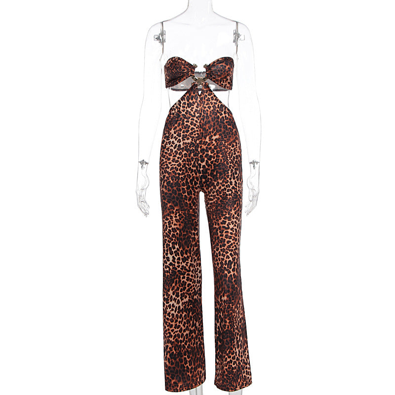 Fierce Glam: Leopard Print Cutout Wide-Leg Jumpsuit - Fall & Holiday Party Ready