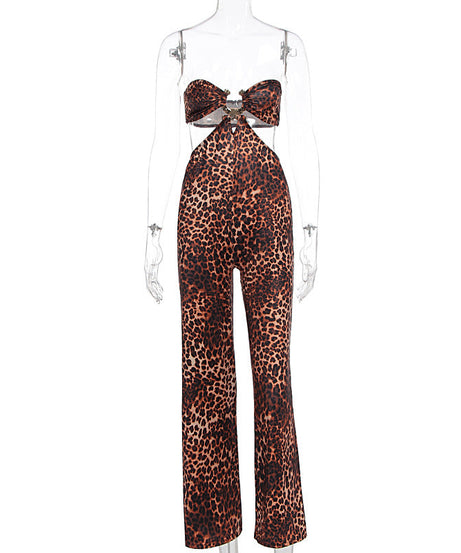 Fierce Glam: Leopard Print Cutout Wide-Leg Jumpsuit - Fall & Holiday Party Ready