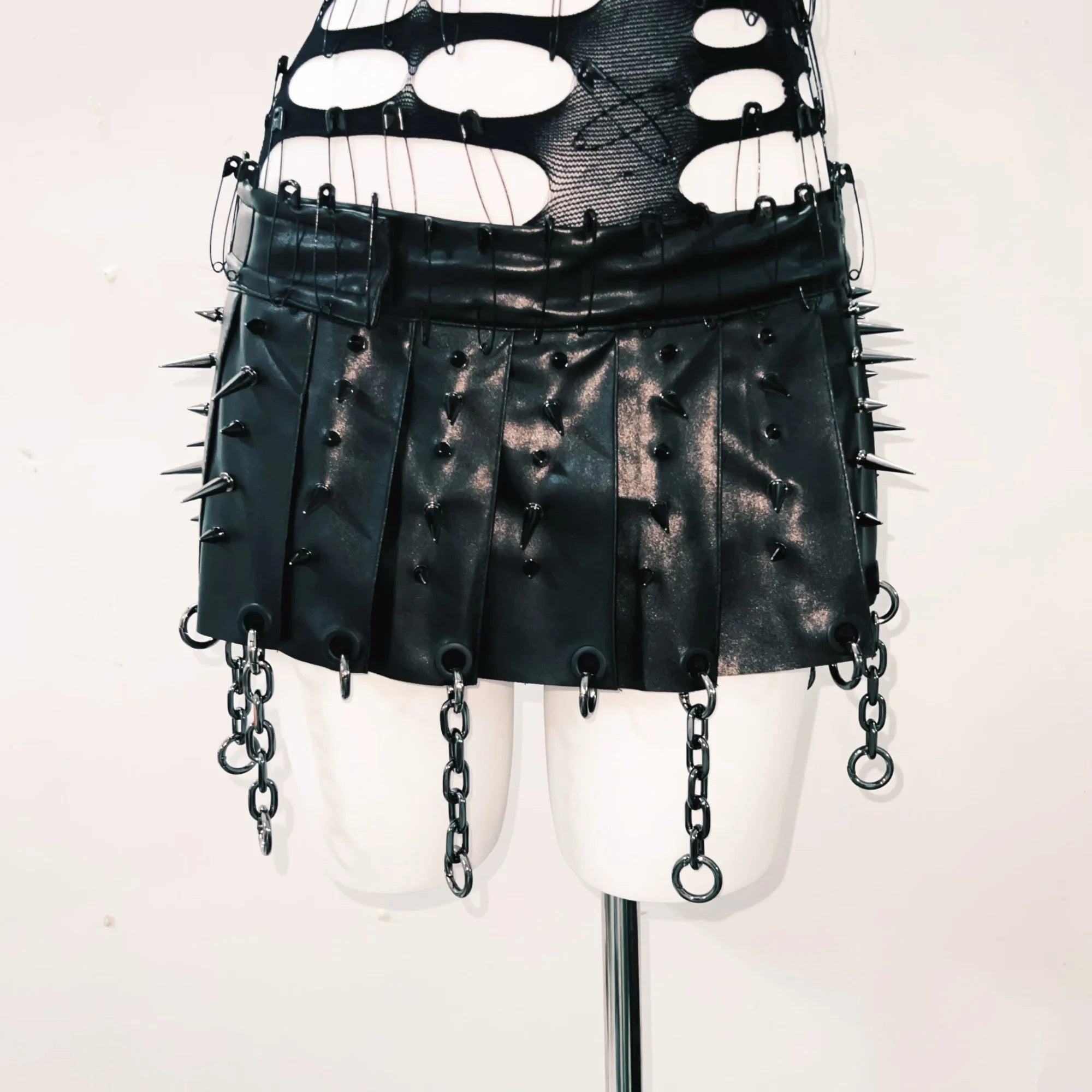Unleash Your Inner Rebel: Spiked Skull & Chain Mini Set with Choker - Goth Punk Halloween Ready