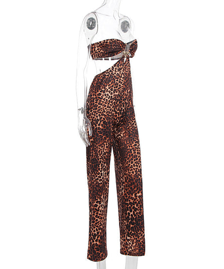 Fierce Glam: Leopard Print Cutout Wide-Leg Jumpsuit - Fall & Holiday Party Ready