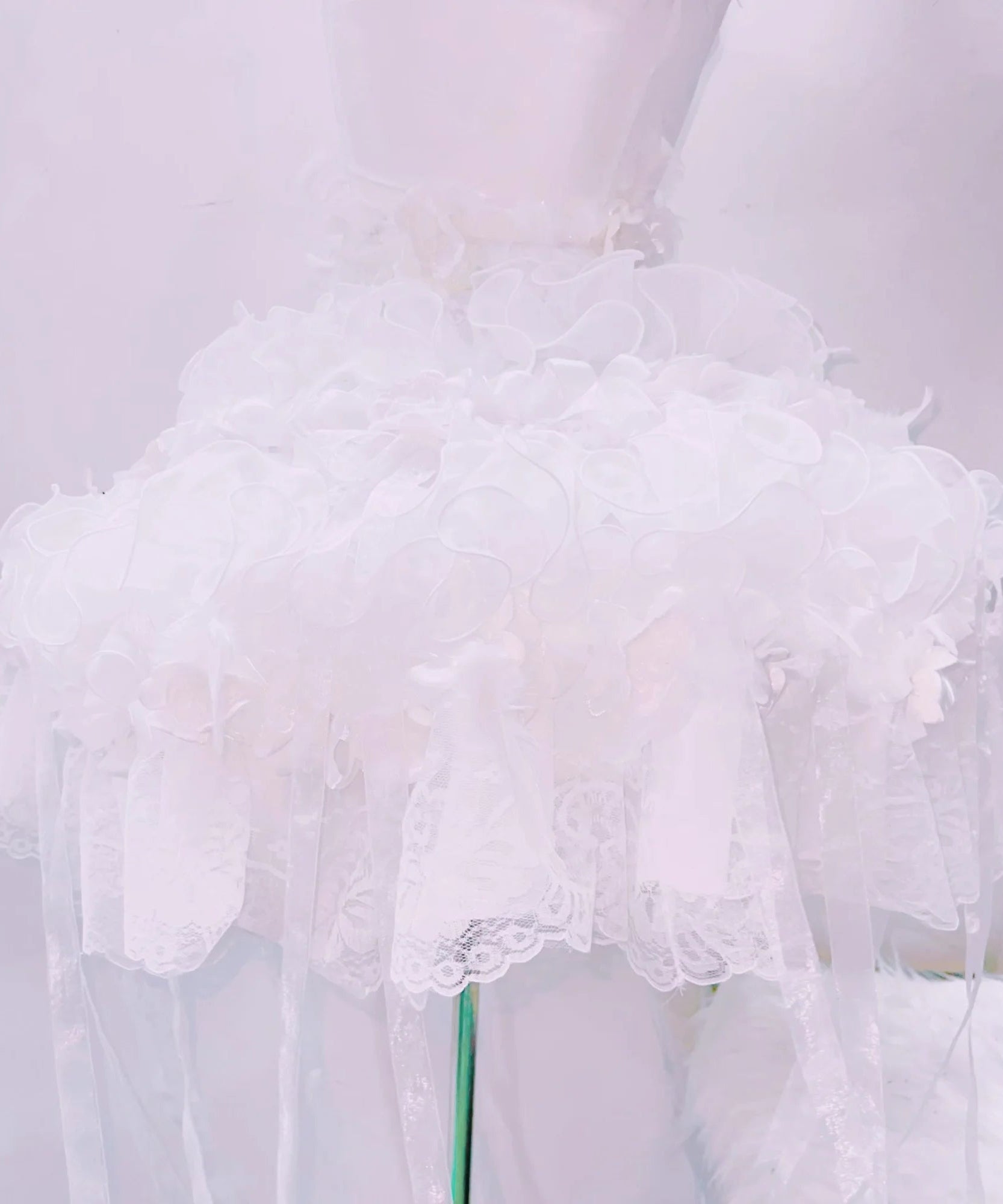 Whimsical Ruffle Flower Applique High-Low Mini Set - Ethereal White for Halloween, Bridal & Holiday Celebrations