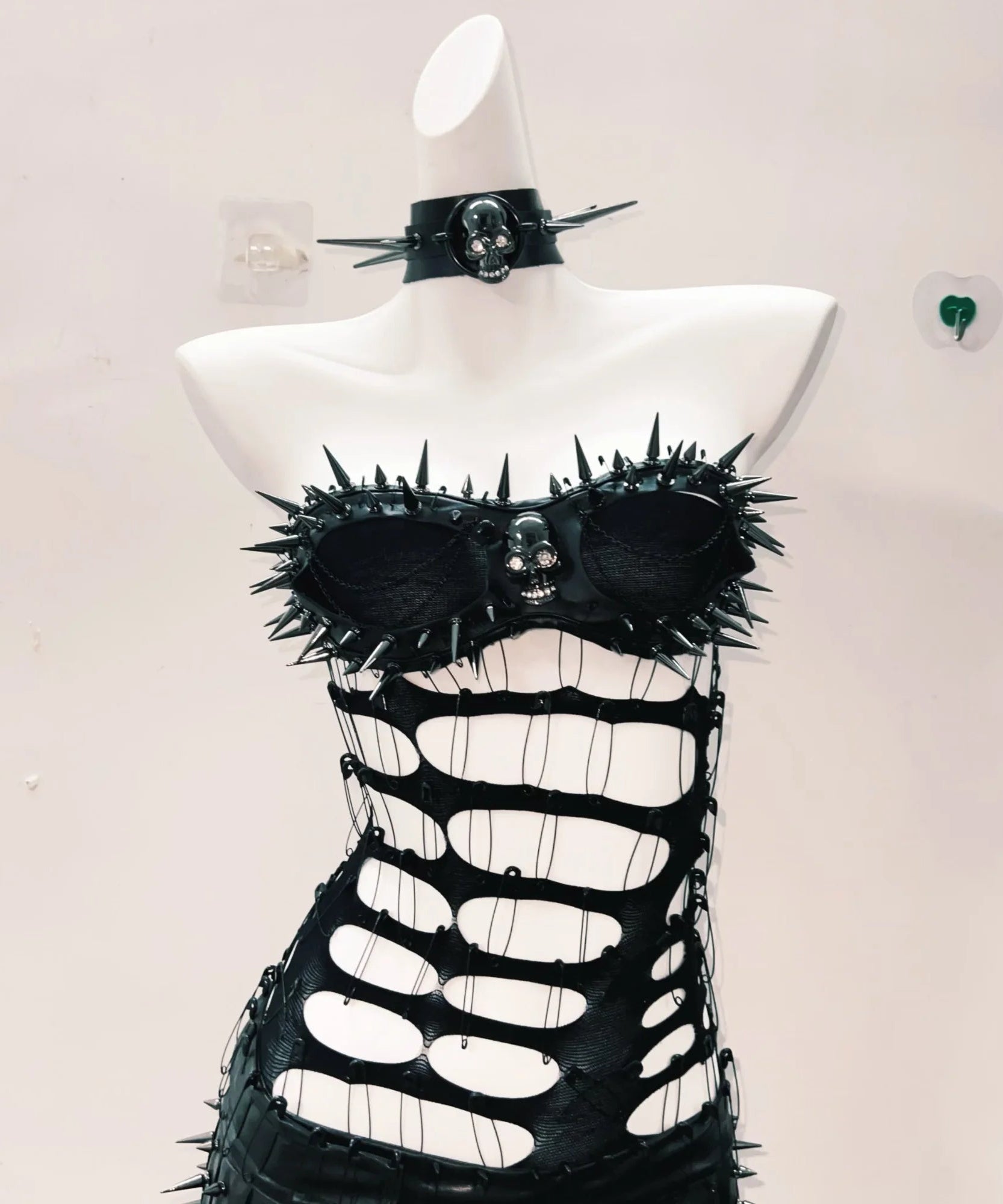 Unleash Your Inner Rebel: Spiked Skull & Chain Mini Set with Choker - Goth Punk Halloween Ready